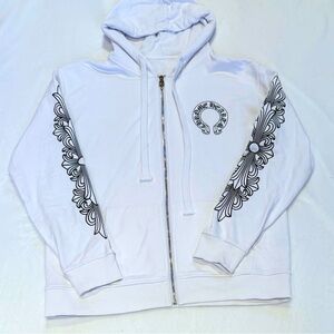 BRAND NEW RARE CHROME HEARTS White Hoodie with Black Floral Design